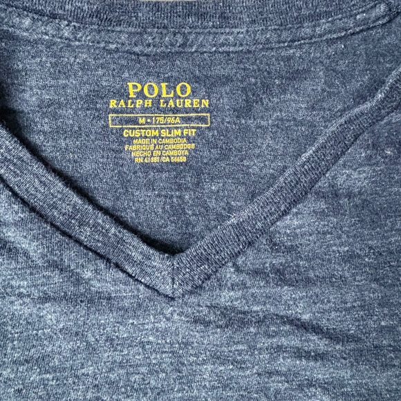 Polo Ralph Lauren Custom Slim Fit V Neck T Shirt Mens XL‎ Heather Blue Red Pony - Picture 3 of 3